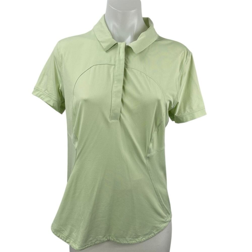Lululemon Women's Green Quick Dry Short Sleeve Tennis Gold Athletic Polo Shirt M